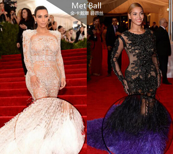 时装上的羽毛——Met Ball金·卡戴珊 (Kim Kardashian)、碧昂丝(Beyonce)
