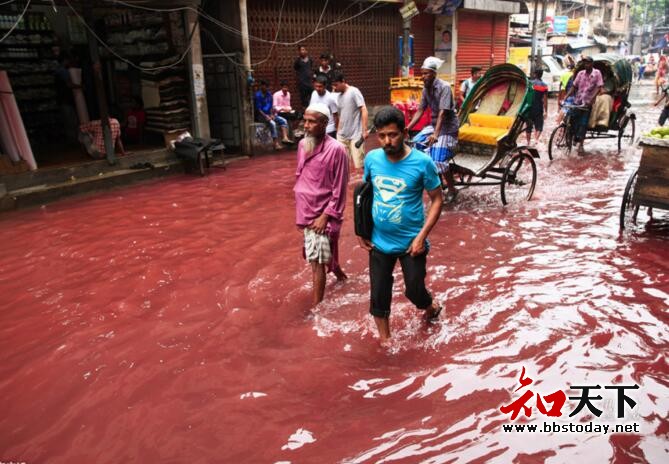 “血流成河”一场降雨后的孟加拉街道实拍-图2