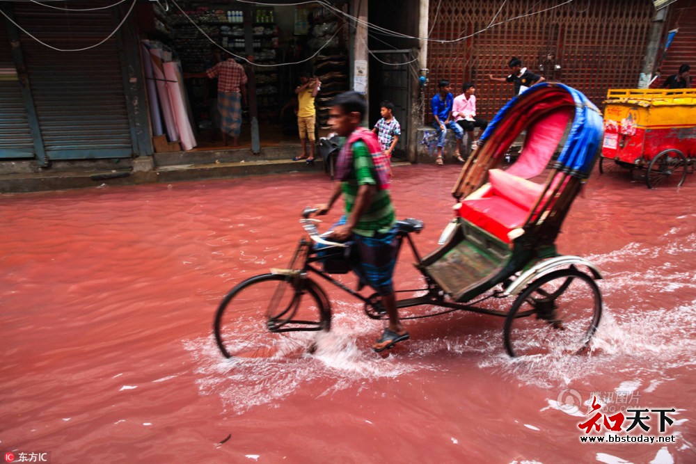 “血流成河”一场降雨后的孟加拉街道实拍-图4