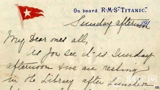 泰坦尼克号乘客家书以110万高价成交 系唯一一封沉船后留存信件