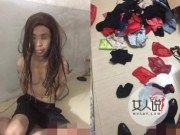 美女翻墙撩裙现男形 男子盗女装扮美女疯狂偷窃无耻至极