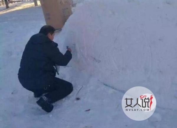 宿管大爷连夜做雪雕 只为给全体师生一个圣诞惊喜