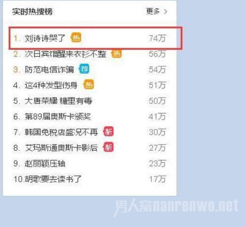 刘诗诗成为实时热搜第一