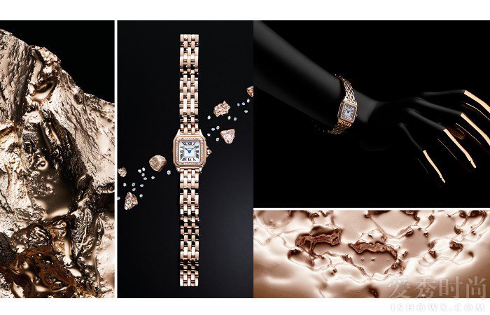 Panthère de Cartier卡地亚猎豹腕表，小号表款，18K玫瑰金，表圈镶嵌钻石