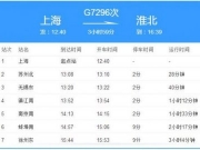 上海到淮北高铁G7296、G7292时刻表+票价+站点