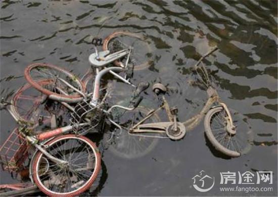 南昌大量共享单车被抛进赣江